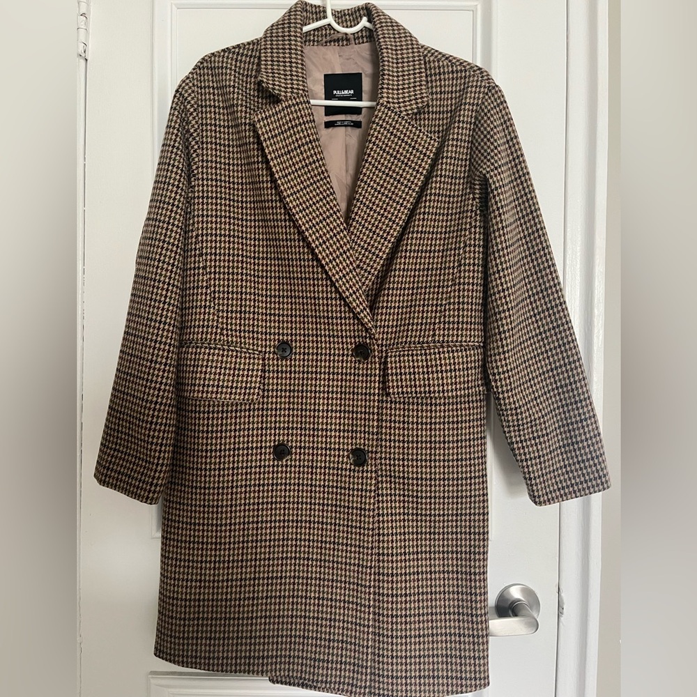 Pull&Bear Houndstooth Blazer in Brown and Black